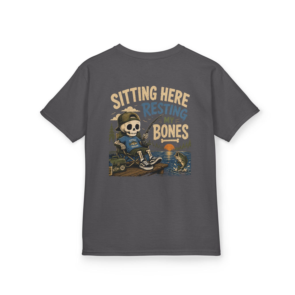 Toddler T-Shirt — "Sitting Here Resting Bones" Skeleton Fishing Cute Kids Tee Printify