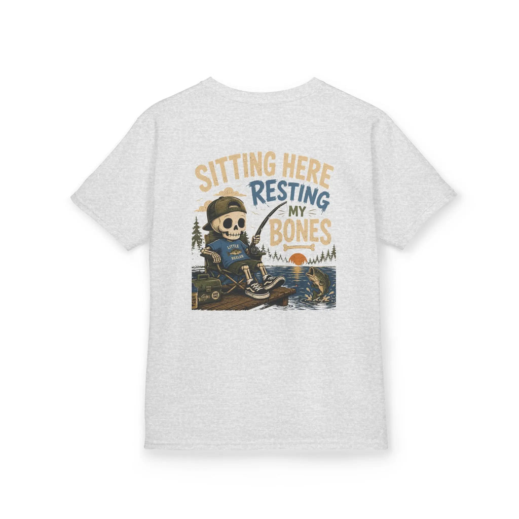 Toddler T-Shirt — "Sitting Here Resting Bones" Skeleton Fishing Cute Kids Tee Printify