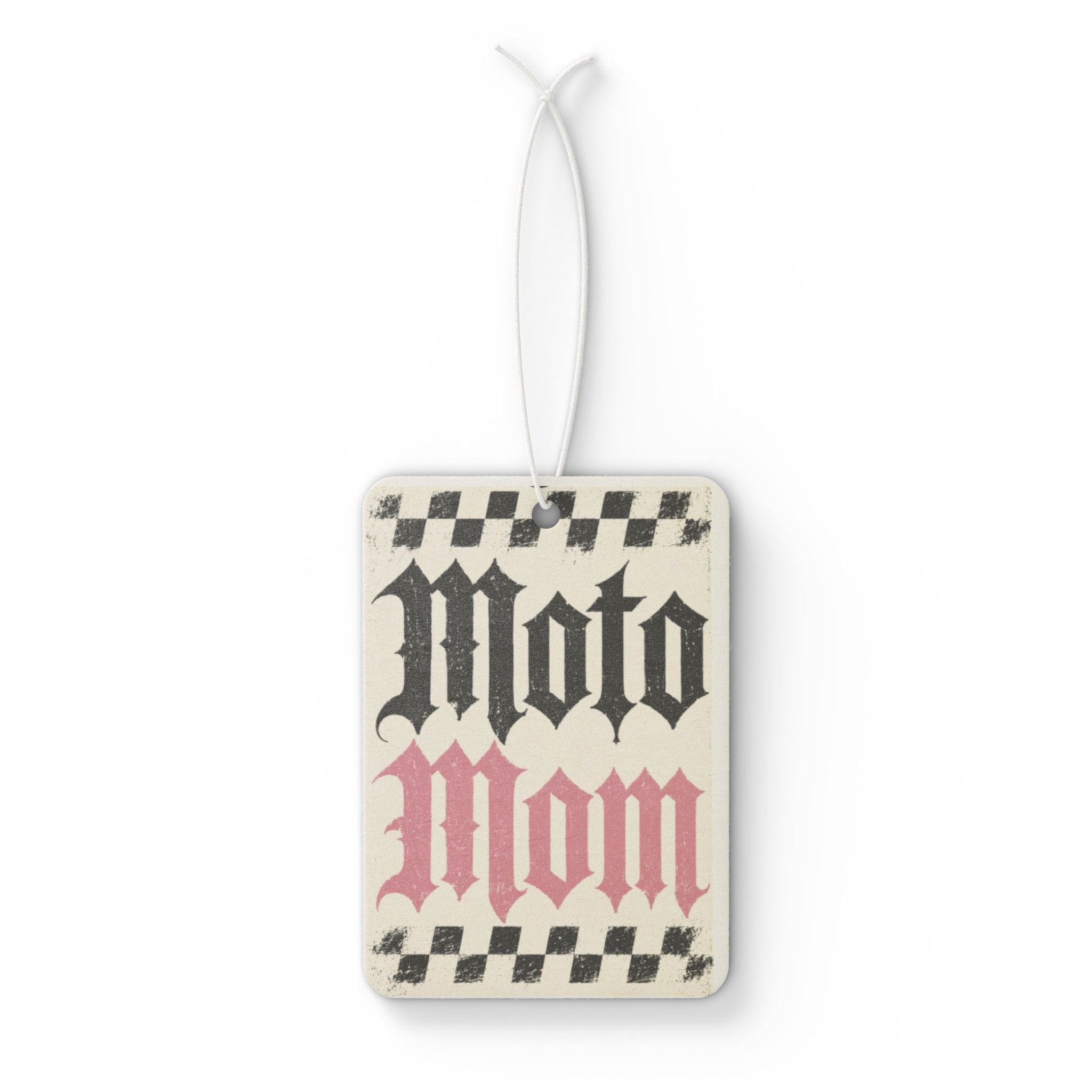 Car Air Freshener — 'Moto Mom' Retro Checkerboard Scent Tag Printify