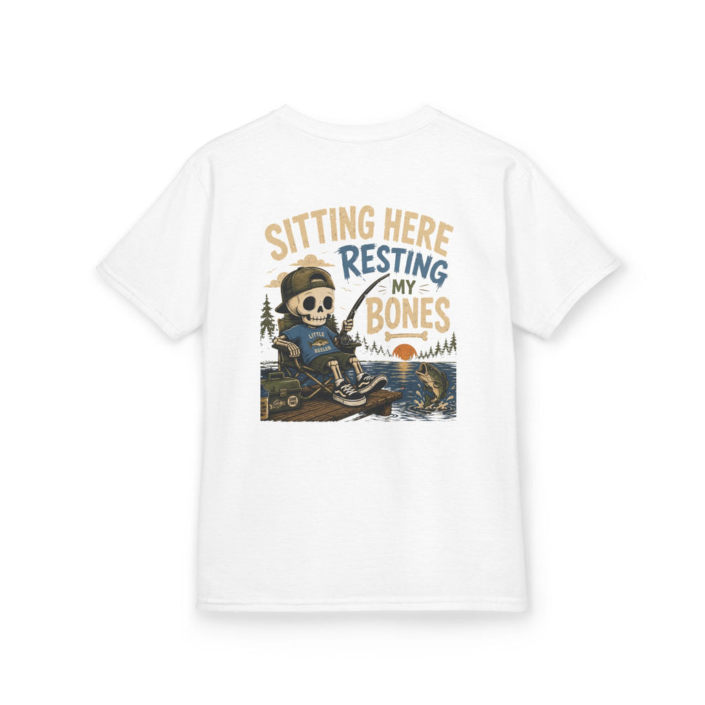 Toddler T-Shirt — "Sitting Here Resting Bones" Skeleton Fishing Cute Kids Tee Printify