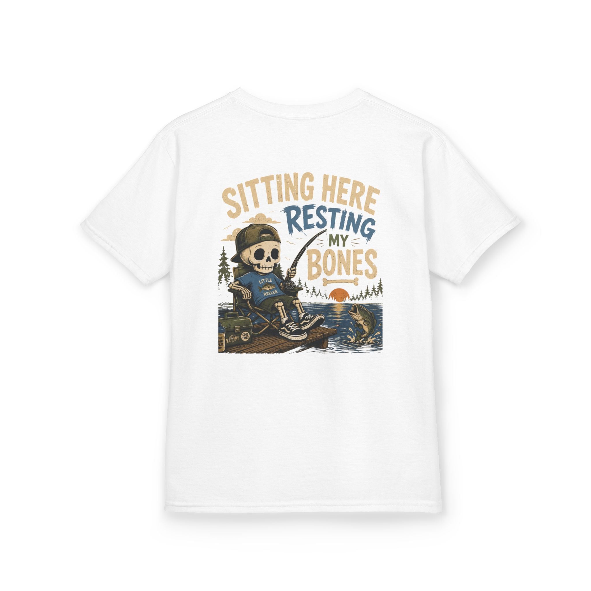 Toddler T-Shirt — "Sitting Here Resting Bones" Skeleton Fishing Cute Kids Tee Printify