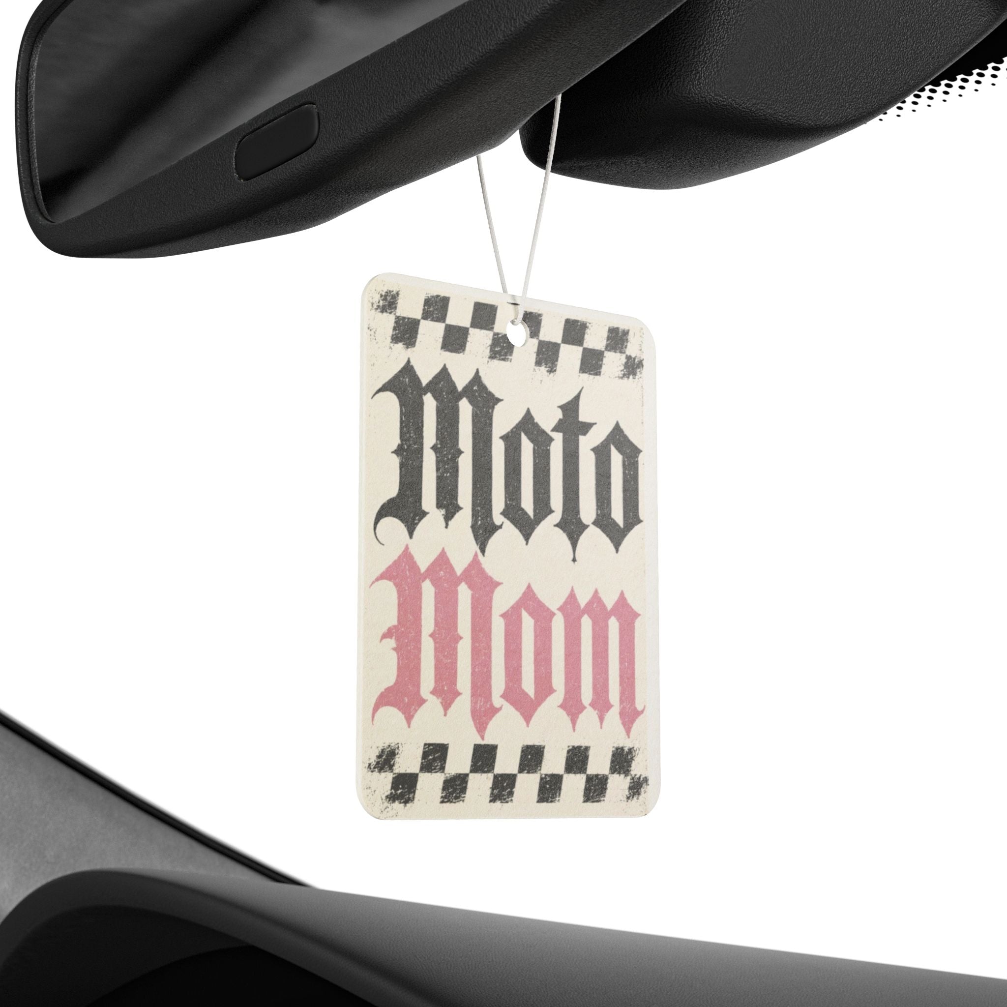 Car Air Freshener — 'Moto Mom' Retro Checkerboard Scent Tag Printify
