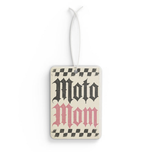 Car Air Freshener — 'Moto Mom' Retro Checkerboard Scent Tag Printify