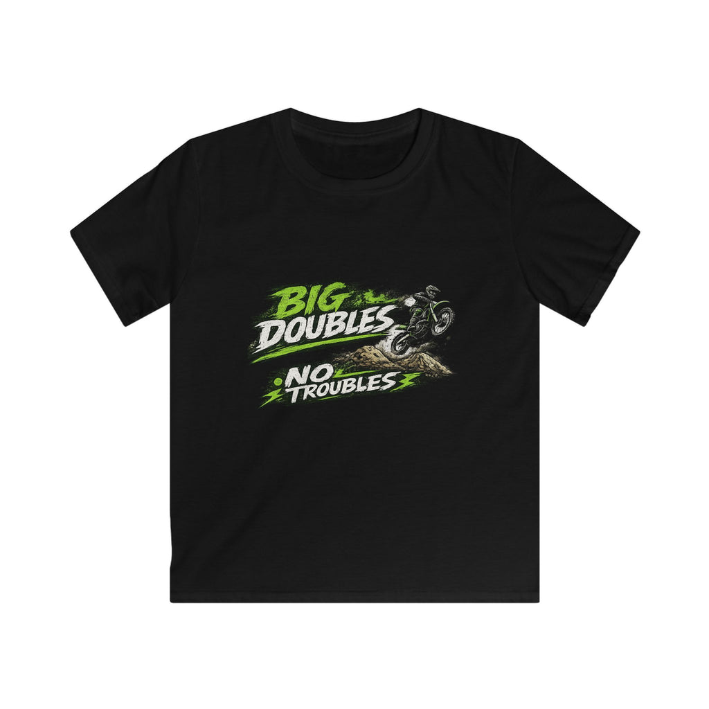 Kids Tee — “Big Doubles No Troubles” Motocross Dirt Bike Graphic