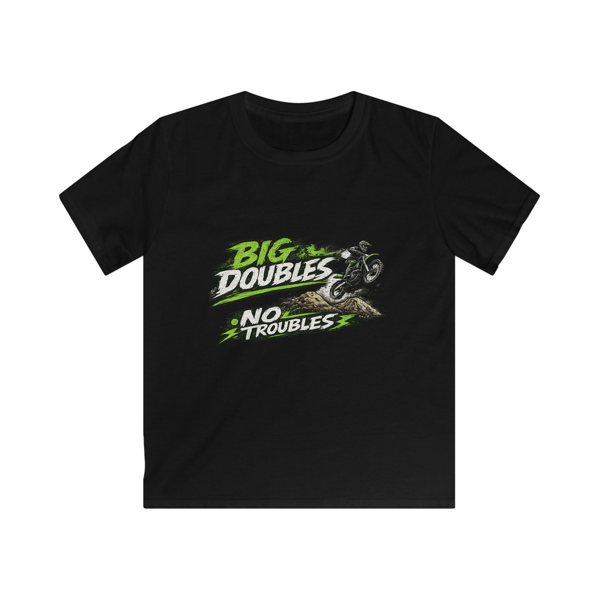 Kids Tee — “Big Doubles No Troubles” Motocross Dirt Bike Graphic