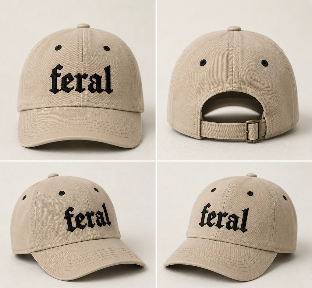 Youth Baseball Cap – 'feral' Embroidered Gothic Logo Printify