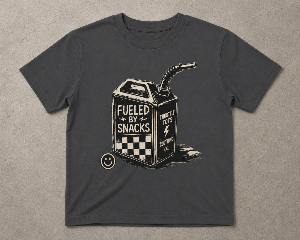 Toddler Tee — 'Fueled by Snacks' Gas Can Kids Shirt Printify