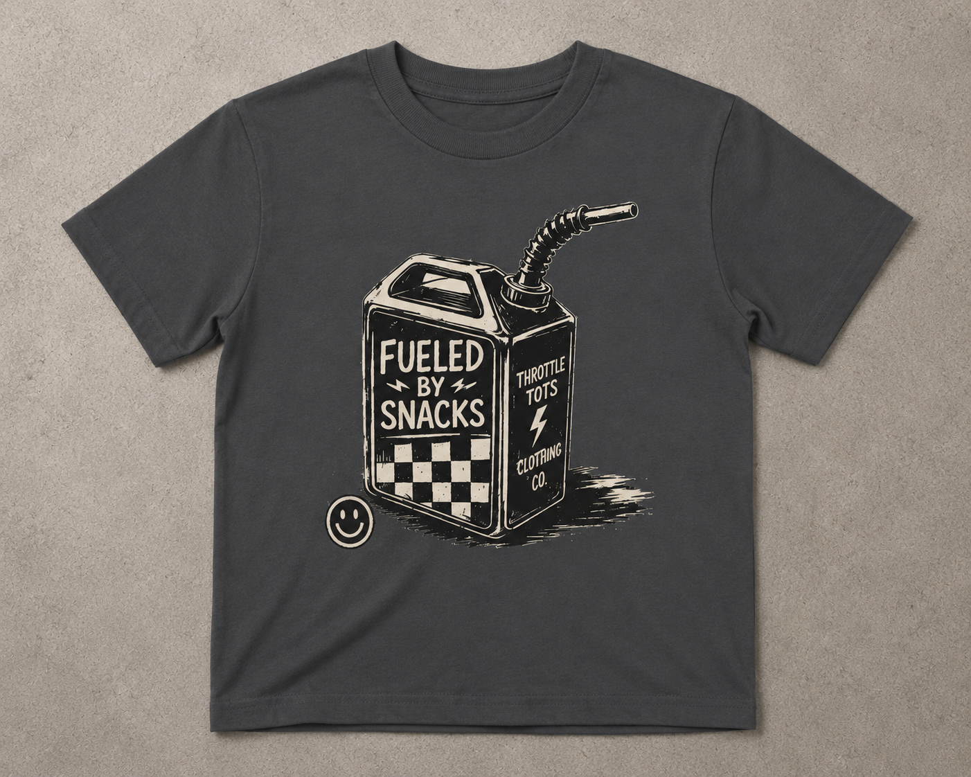 Toddler Tee — 'Fueled by Snacks' Gas Can Kids Shirt Printify